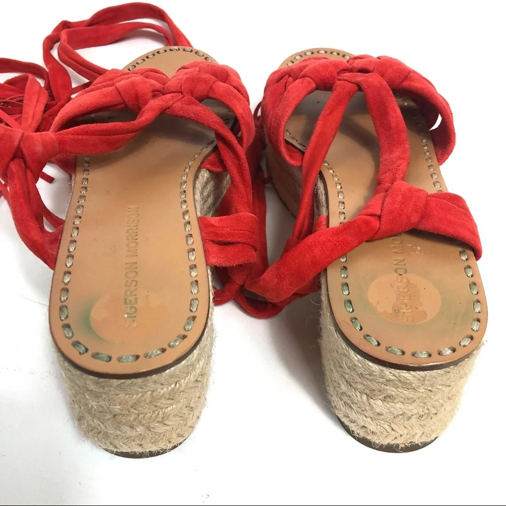Sigerson Morrison 8 Red Suede Lace up Espadrilles